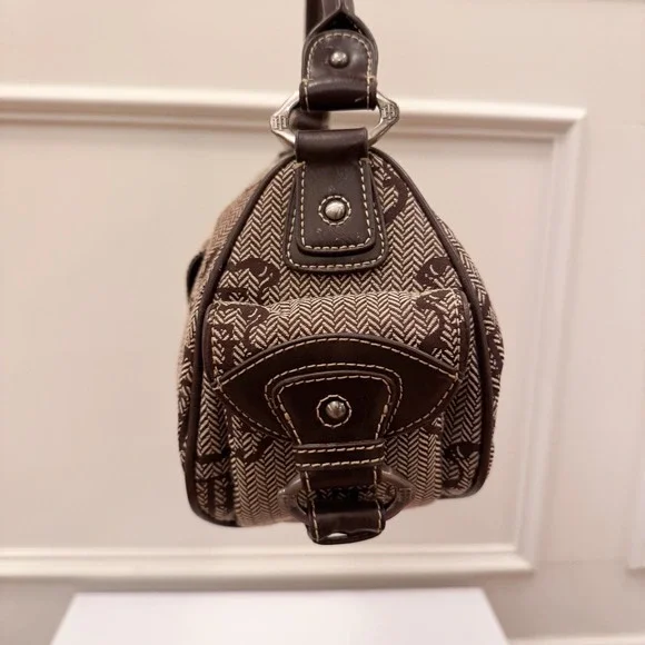 Vtg Y2K Tommy Hilfiger Logo Brown Purse Shoulder Bag Fall Herringbone EUC - Picture 3 of 10